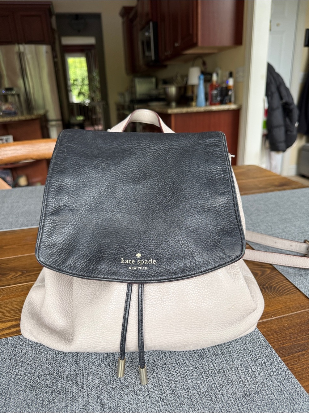 kate spade Two-Tone Pebbled Leather Backpack in Black & Cream